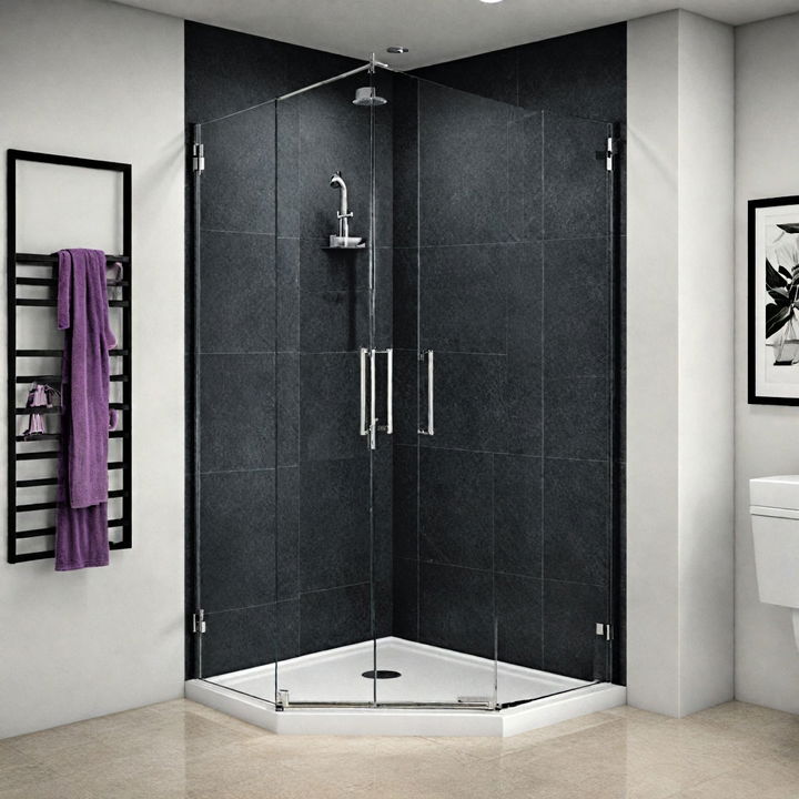 corner shower with frameless pivot door