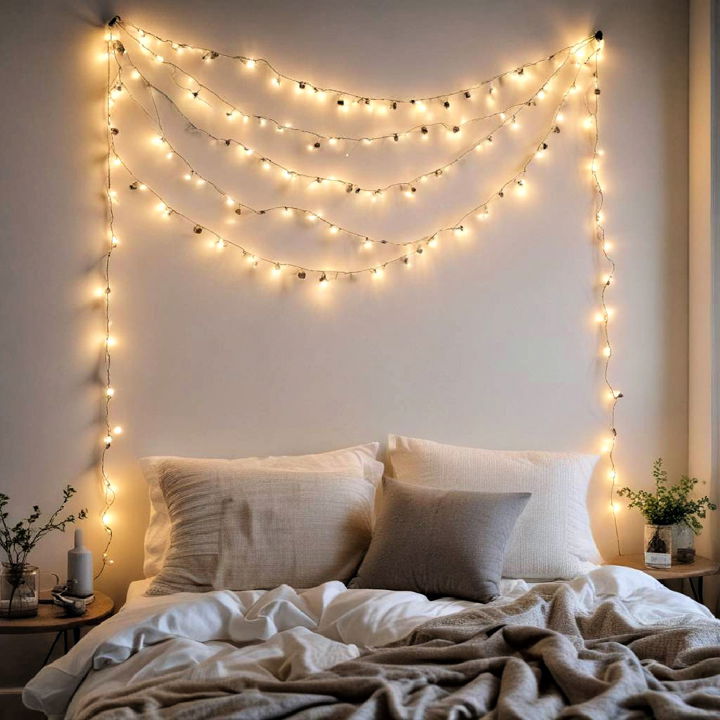 cozy and inviting string light display for bedroom