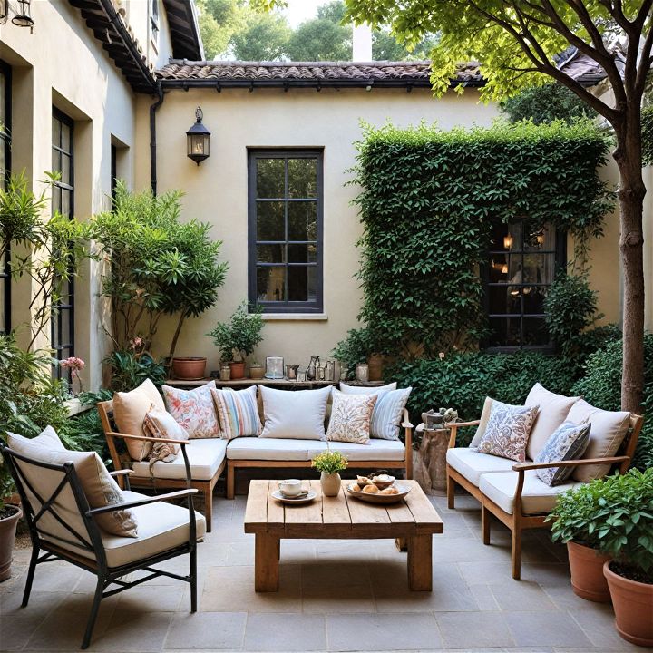 cozy and stylish courtyard seating area
