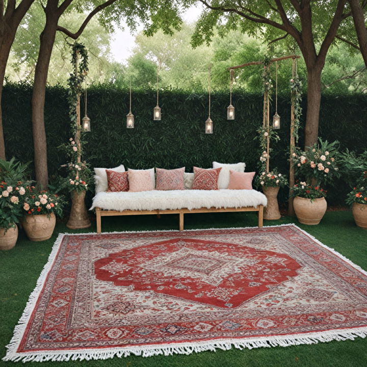 cozy boho rug for garden wedding