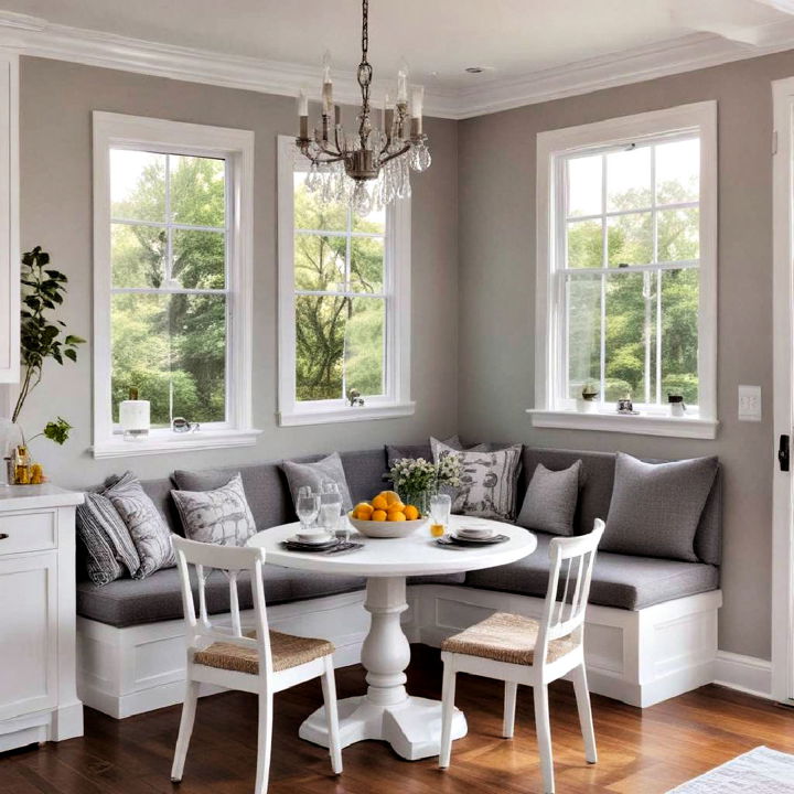 cozy breakfast nook in gray and white