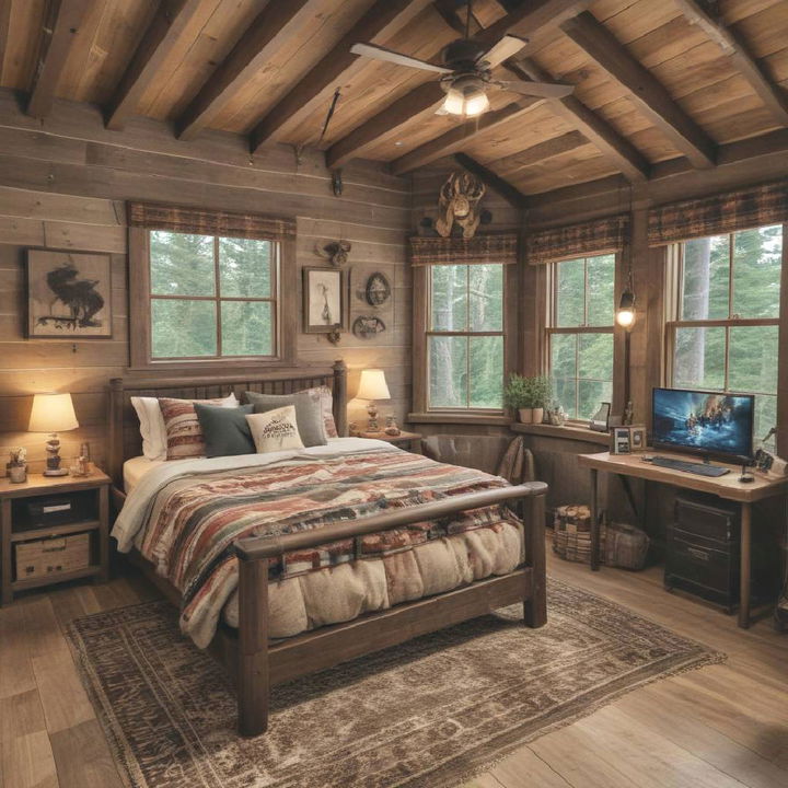 cozy cabin retreat with rustic wood elements