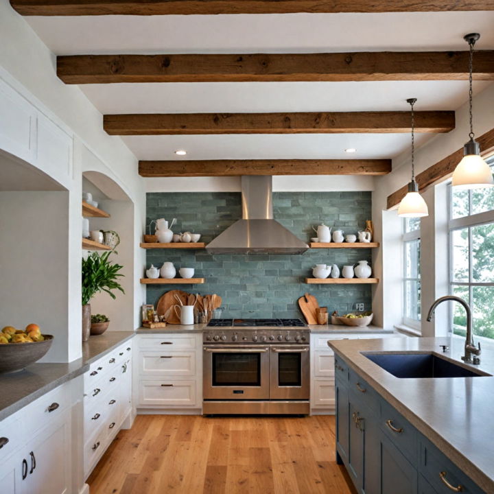 cozy exposed beams for craftsman kitchen