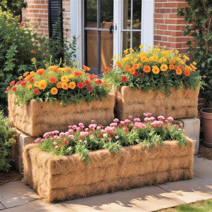 cozy hay bale planters