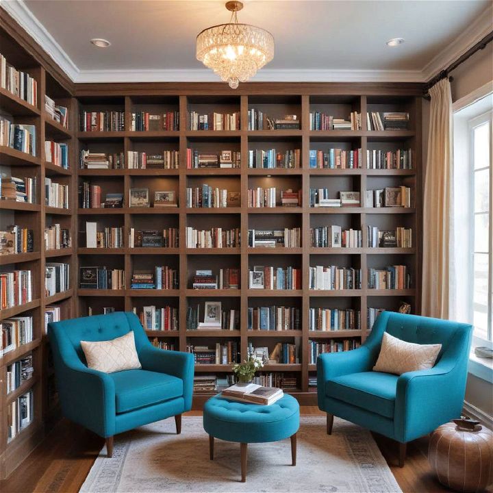 cozy library and reading nook