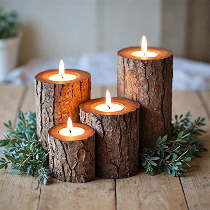 cozy log candle holders