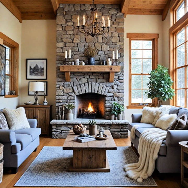 cozy look living room with faux fur accents