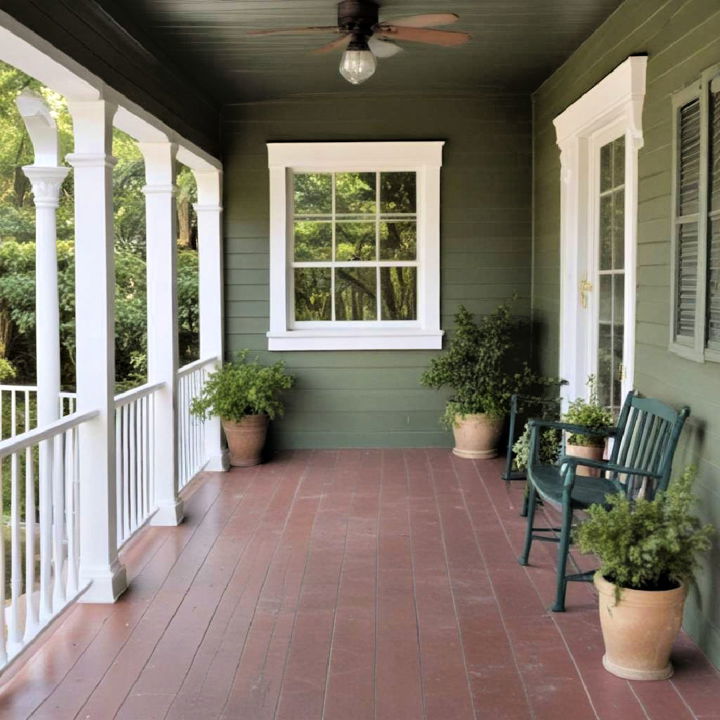 cozy moss green porch paint