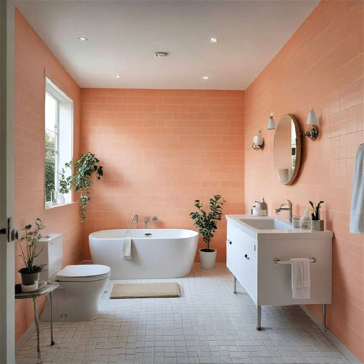 cozy peach wall and white tile floor