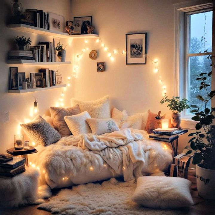 cozy reading nook in indie room