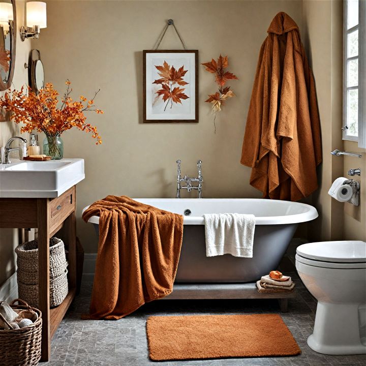 cozy textiles for fall bathroom