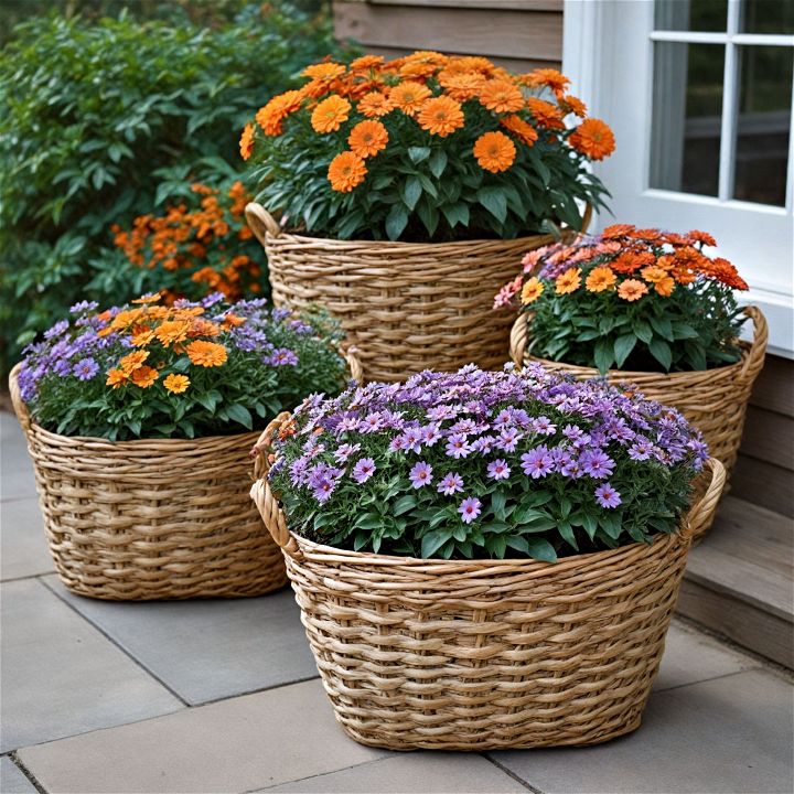 cozy woven basket planters with handles