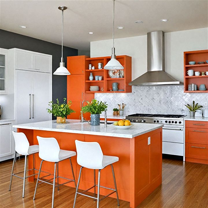 creativity bright orange kitchen island