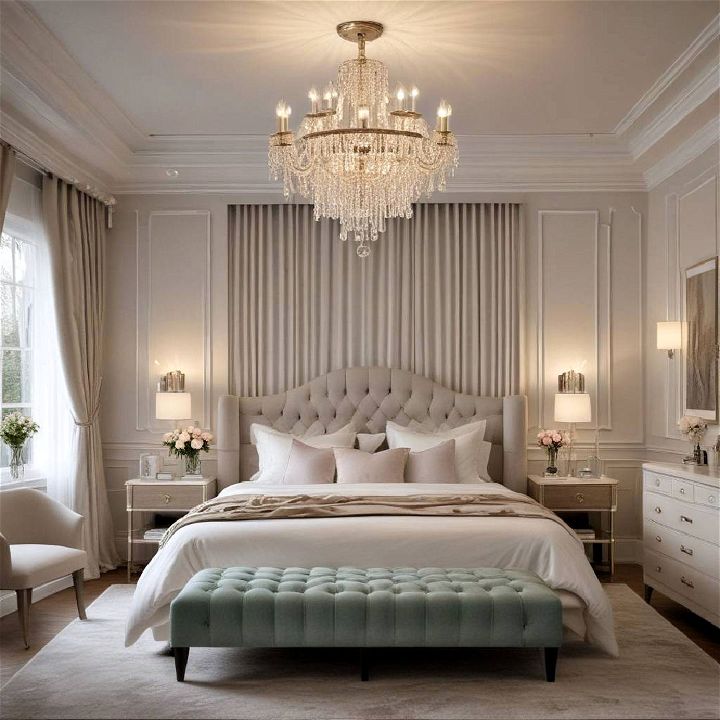 crystal chandelier art deco bedroom