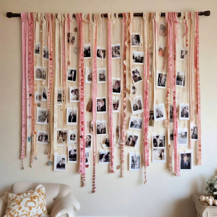 curtains and ribbons to display photos