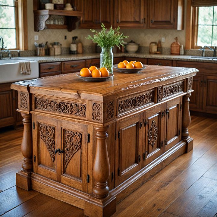 custom carved details kitchen island