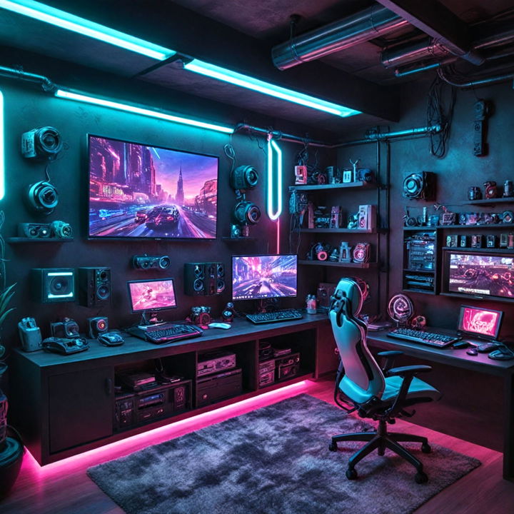 cyberpunk lair gaming bedroom