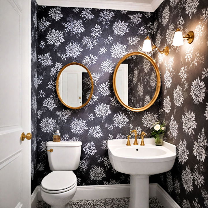 decor downstairs toilet with stylish wallpaper