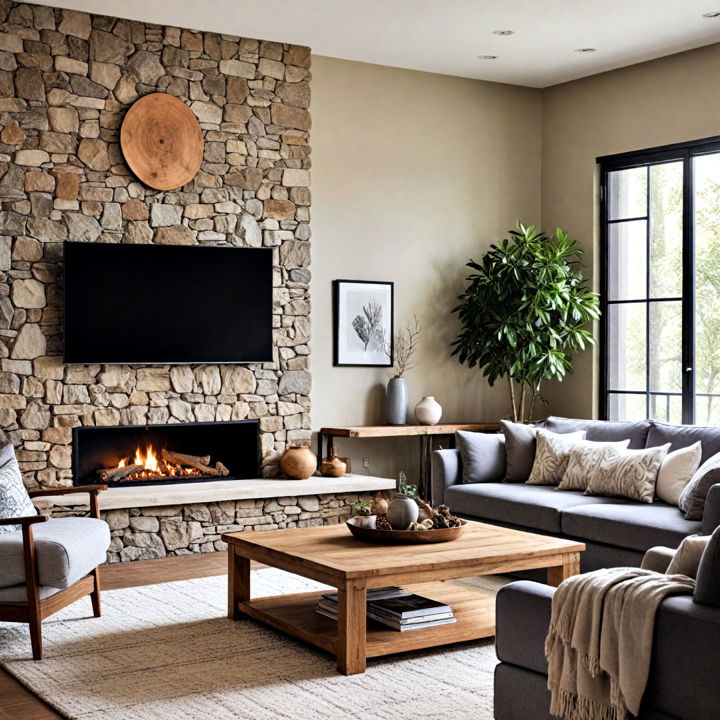 décor moody living room with natural elements