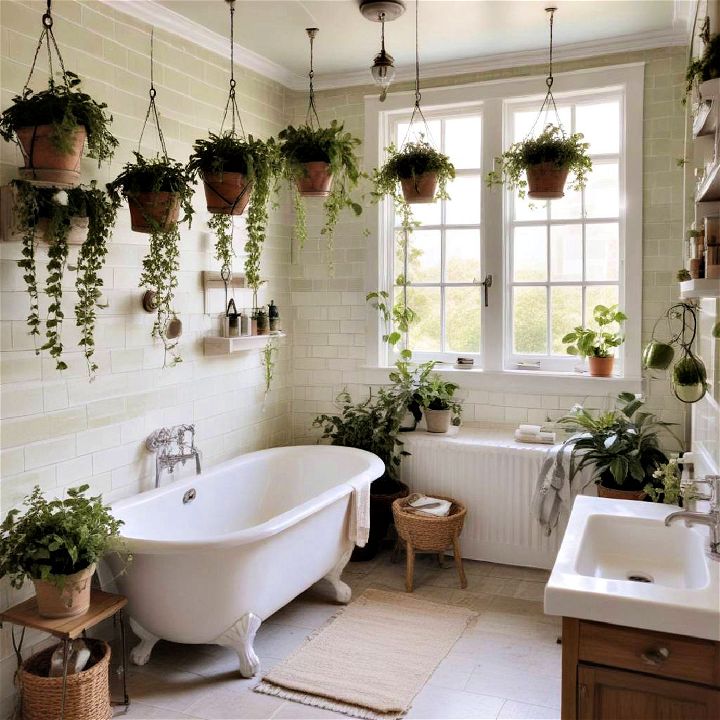 decorate bathroom with hanging plants