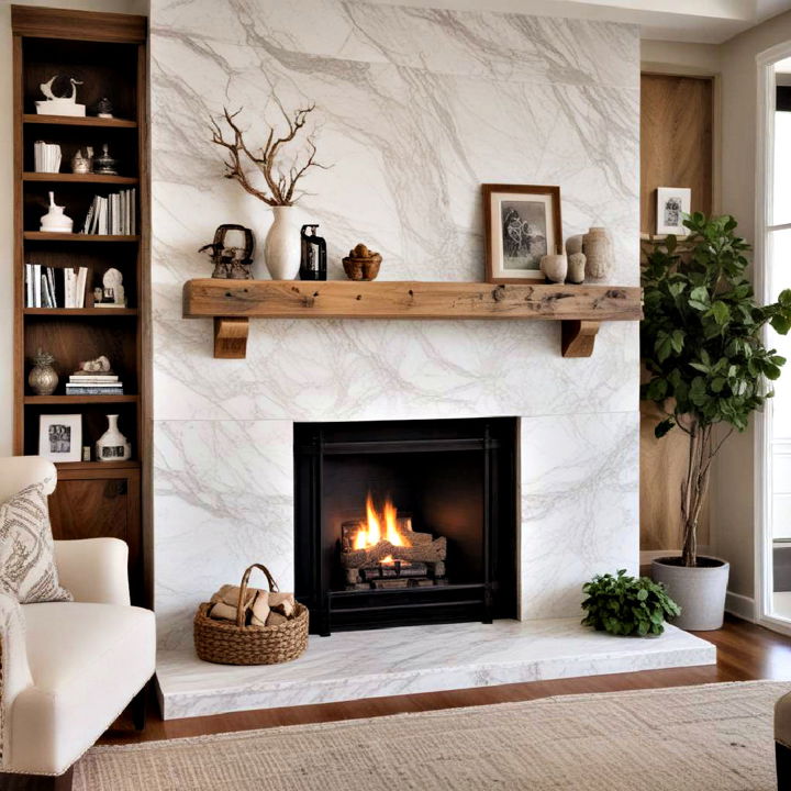 decorate marble fireplace with rustic charm