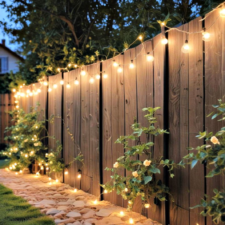 decorate outdoor garden with fairy lights