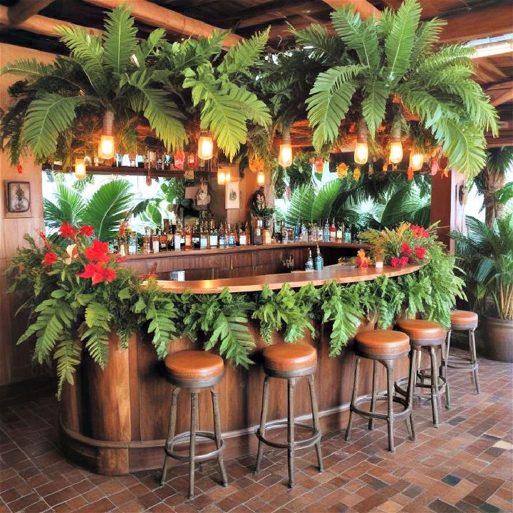decorate tiki bar with tropical plants