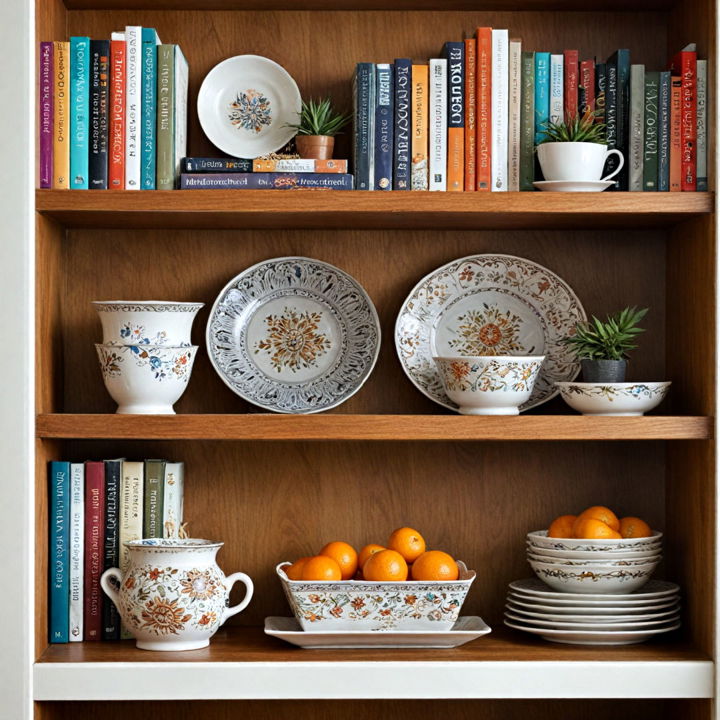 decorative bowls and plates for bookshelf