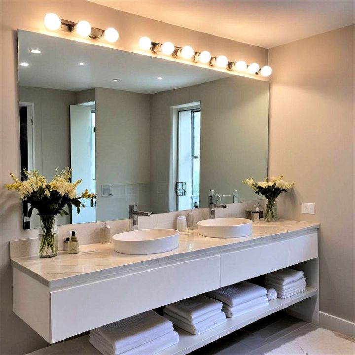 decore ensuite bathroom with large mirror