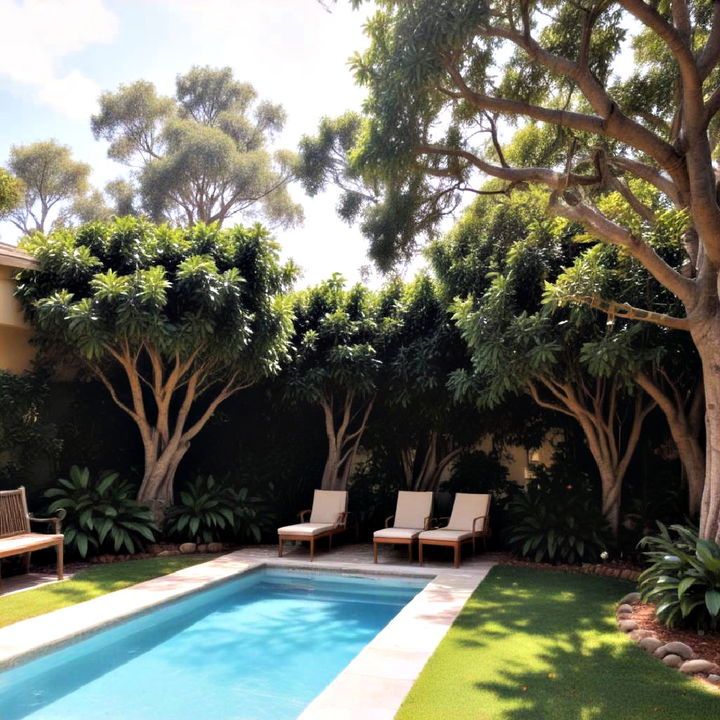 dense ficus trees pool landscape