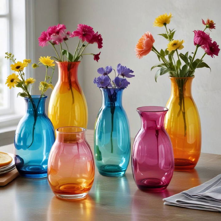 dining area with colorful glassware