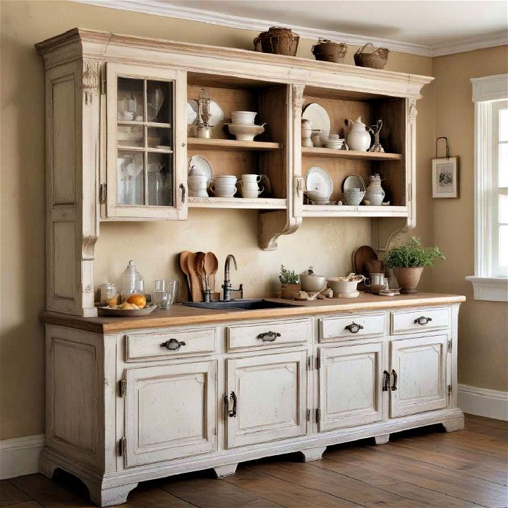 distressed cabinets to add a sense of history