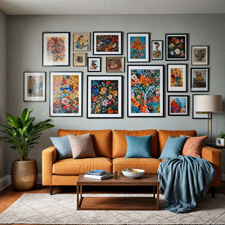 diverse artwork collection eclectic living room