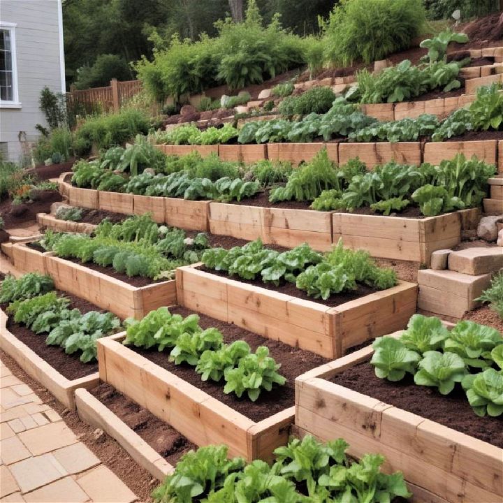 down sloped backyard vegetable terraces