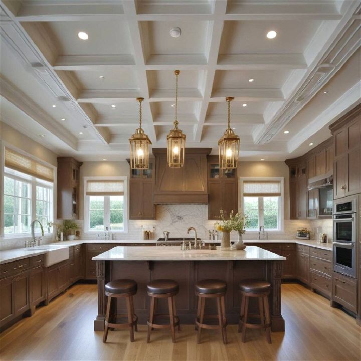 dramatic ceiling treatment for art deco kitchen