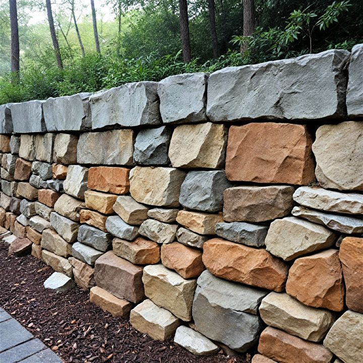 dynamic mixed rock retaining wall