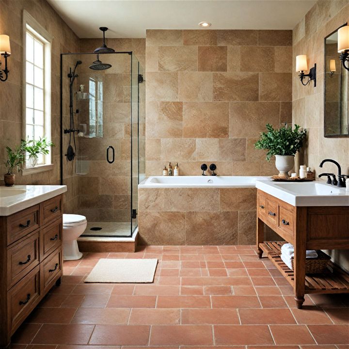 earth toned tiles for western styled bathroom