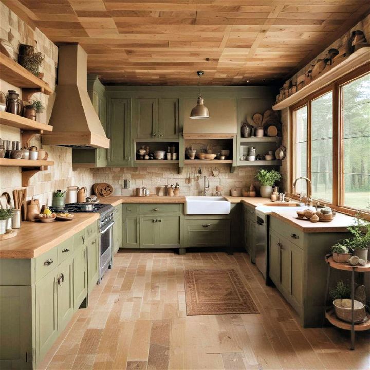 earthy color palette cabin kitchen
