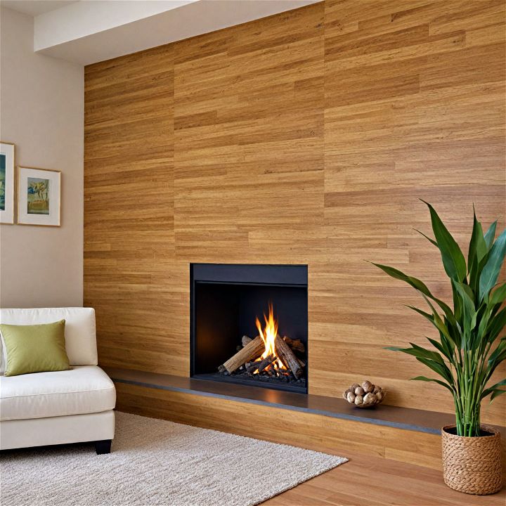 eco friendly bamboo panel fireplace wall