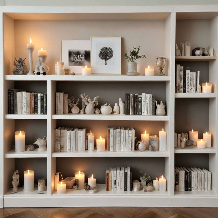 elegance display candles for bookshelf