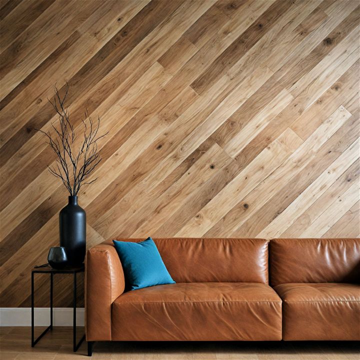 elegant diagonal wood panel wall