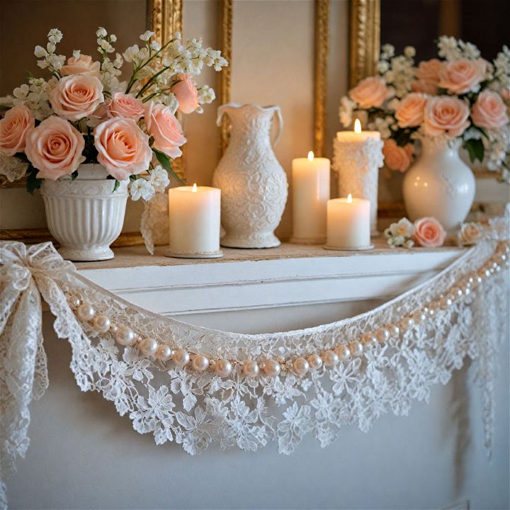 elegant pearls and lace mantel garland