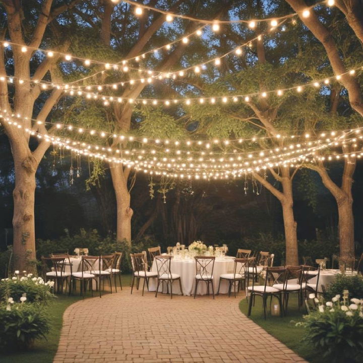 elegant string lights for garden wedding