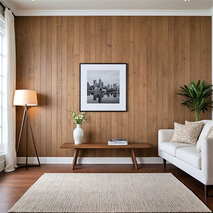 elegant vertical plank wood accent wall