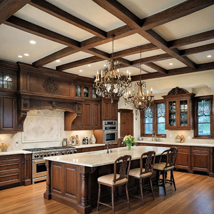 elegant victorian style kitchen with beams