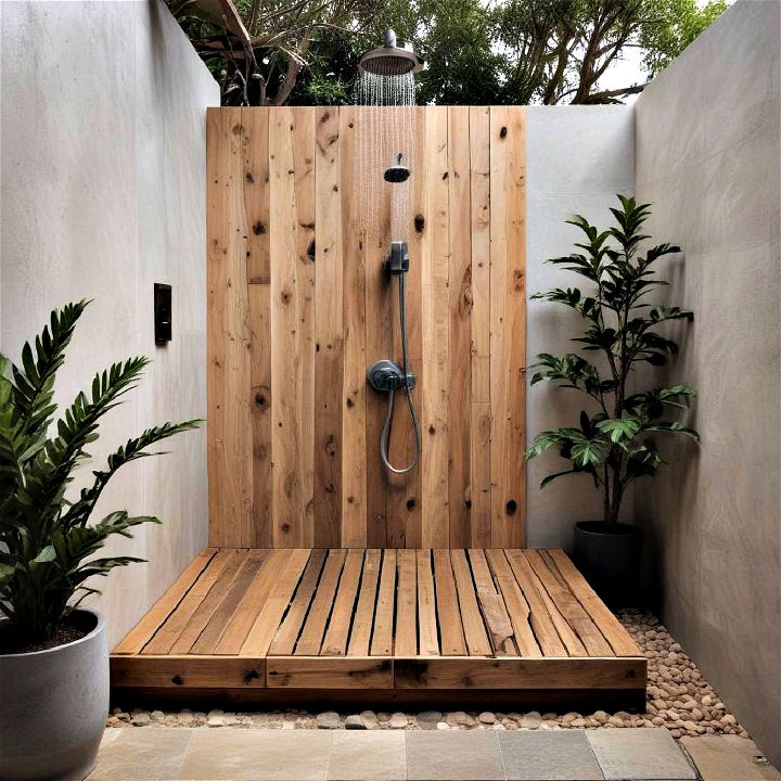 elevated wood platform shower
