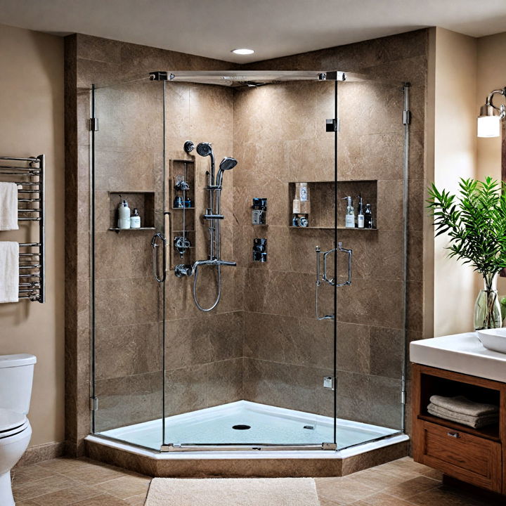 enclosed corner shower with bluetooth speakers