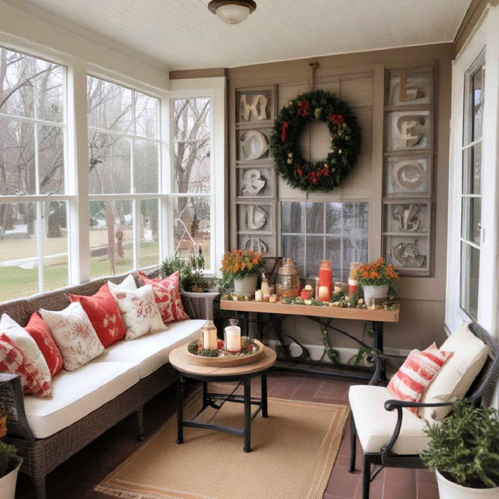 enclosed porch to highlight seasonal decorations