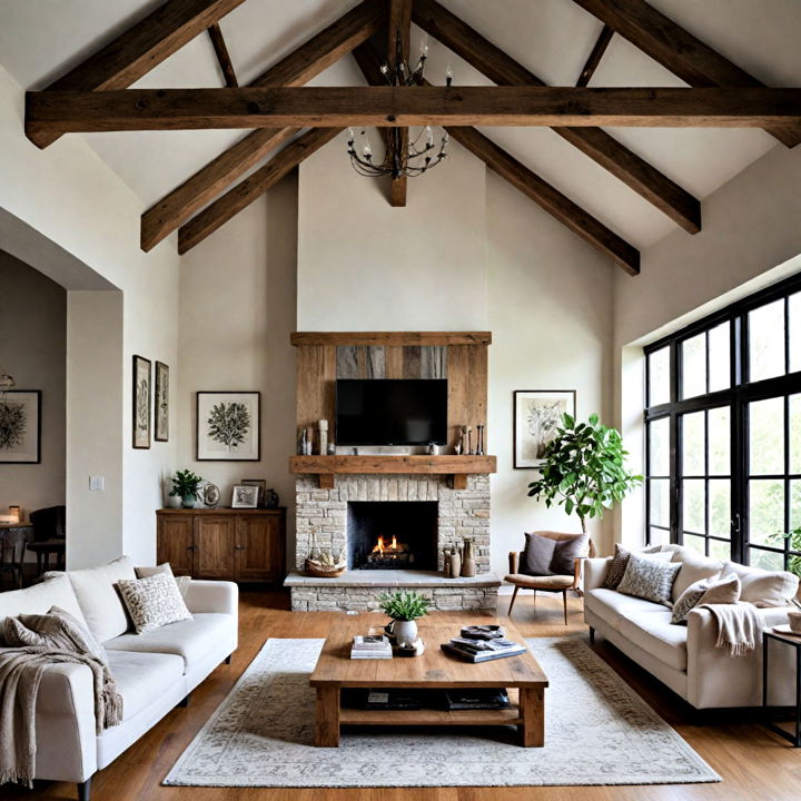 enhance ceiling with exposed wooden beams