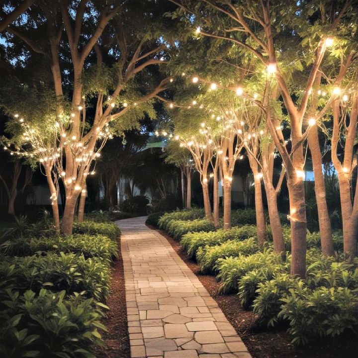 enhance landscaping with string lights